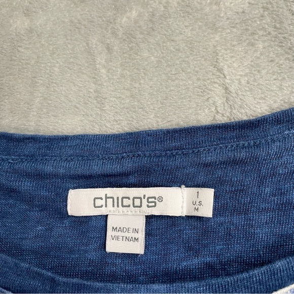 Chico’s Shirt 1 (Medium) 100% Linen Tie Dye Fringe Sleeve Tee Blue - Picture 2 of 7